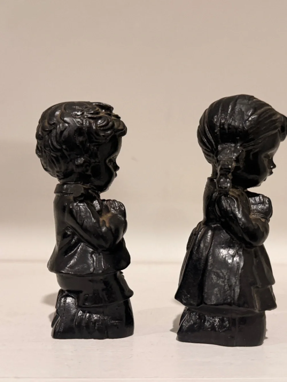 Hand Crafted Black Praying Boy and Girl Ceramic Figurines